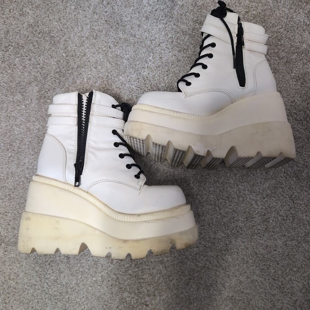 White Platform Lace-Up Boots Gothic Rave - Picture 3 of 8